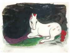 White horse lying on a black background, 1912