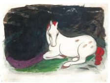 White horse lying on a black background, 1912