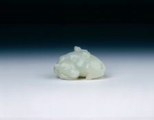 White jade buffalo with boy, Qing dynasty, Qianlong period, China, 1736-1795. Creator: Unknown