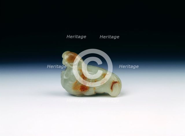 White jade cockerel with millet, Qing dynasty, Qianlong period, 1736-1795. Artist: Unknown