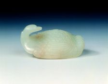 White jade goose garment hook, Qing dynasty, China, 18th century. Creator: Unknown