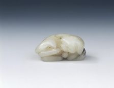 White jade lap dog with bell and ribbon, Southern Song dynasty, China, 1127-1279