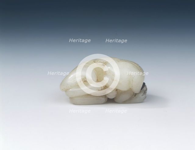 White jade lap dog with bell and ribbon, Southern Song dynasty, China, 1127-1279. Artist: Unknown