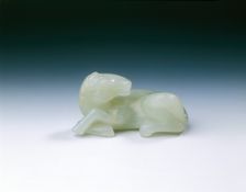 White jade recumbent horse with tail up, Qing dynasty, China, 18th century