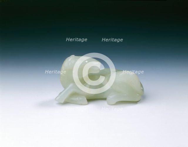 White jade recumbent horse with tail up, Qing dynasty, China, 18th century. Artist: Unknown