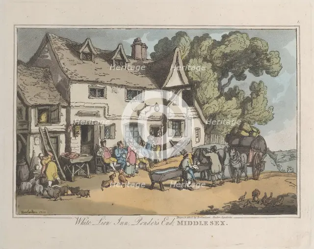 White Lion Inn. Ponder's End, Middlesex, from "Sketches from Nature", 1822., 1822. Creators: Thomas Rowlandson, Joseph Constantine Stadler.