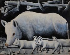 White Sow with Piglets. Creator: Pirosmani, Niko (1862-1918)