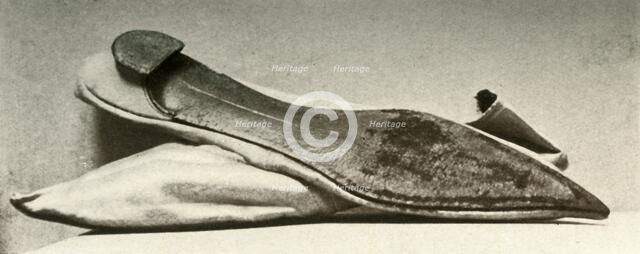 'White satin wedding slippers', 1800, (1937). Creator: Unknown.