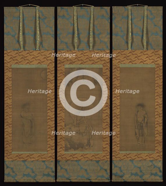 White-Robed Guanyin with Hanshan and Shide, 14th century. Creator: Unknown.