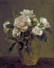 White Roses in a Glass Vase 1875. Artist: Henri Fantin-Latour