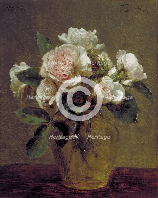 'White Roses in a Glass Vase', 1875. Artist: Henri Fantin-Latour