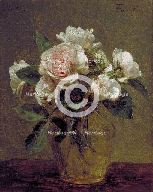 'White Roses in a Glass Vase', 1875. Artist: Henri Fantin-Latour