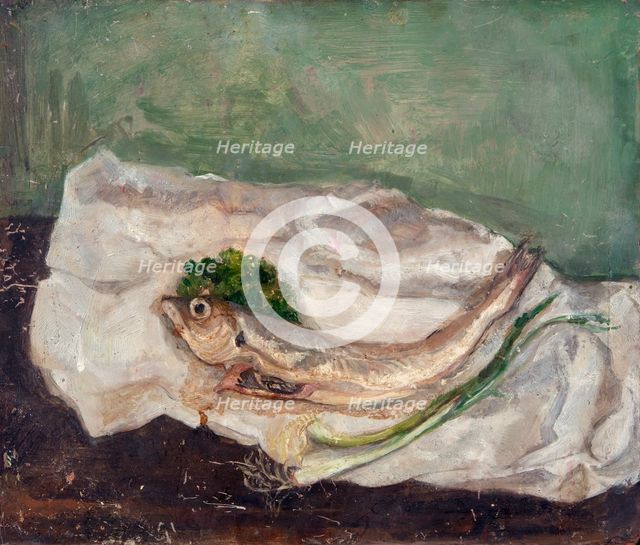 Whiting and Spring Onions, c1967. Creator: Emily Gwynne-Jones.