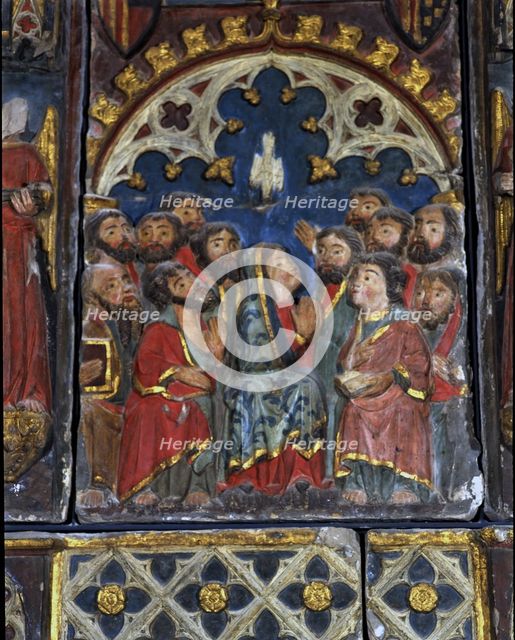 Whitsun', detail of the 'Altarpiece of the Virgin of the Ascension', polichromed sculpture in stone.