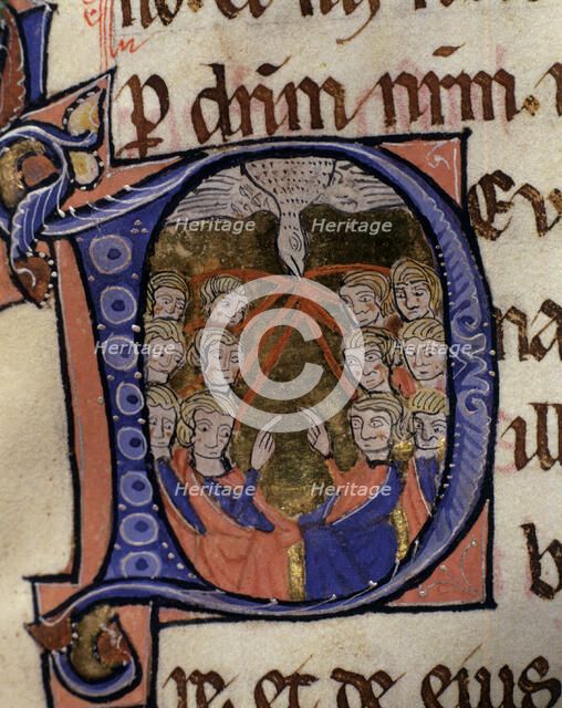 Whitsun, illuminated capital letter in the 'Episcopal Sacramentary of Elna', manuscript on parchm…