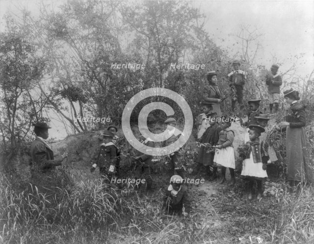 Whittier School students on a field trip studying plants, Hampton, Virginia, 1899. Creator: Frances Benjamin Johnston.