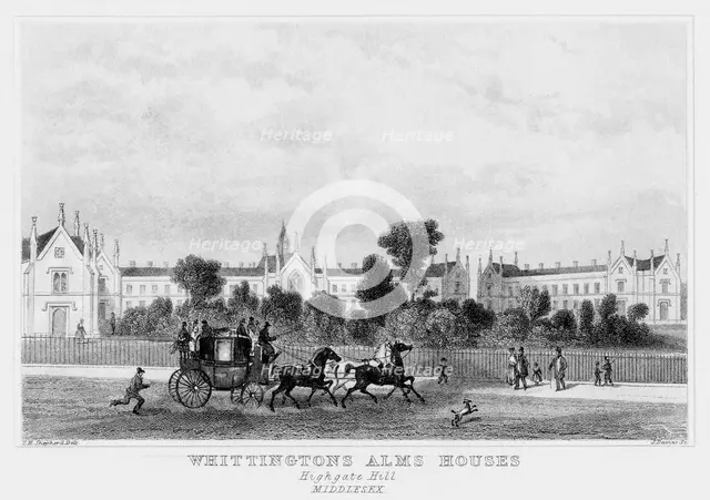 Whittington's Almshouses, Highgate Hill, London, 19th century.Artist: J Davies