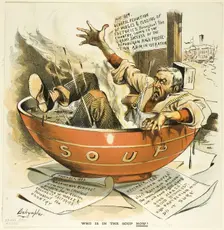 Who Is in the Soup Now, from Puck, published May, 1889. Creator: Louis Dalrymple
