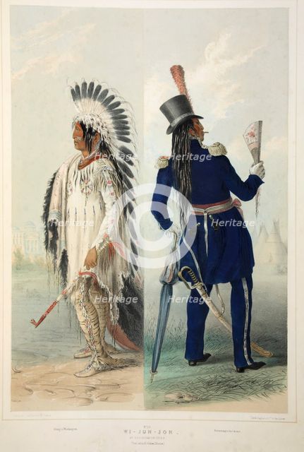Wi-Jun-Jon, an Assinneboin Chief,  pub. 1845 (colour lithograph). Creator: George Catlin (1796 - 1872).