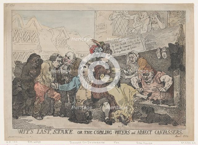 Wit's Last Stake, or the Cobbling Voters and Abject Canvassers, April 22, 1784., April 22, 1784. Creator: Thomas Rowlandson.