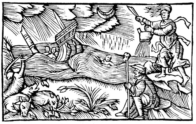 Witch raising a storm, 1562. Artist: Unknown