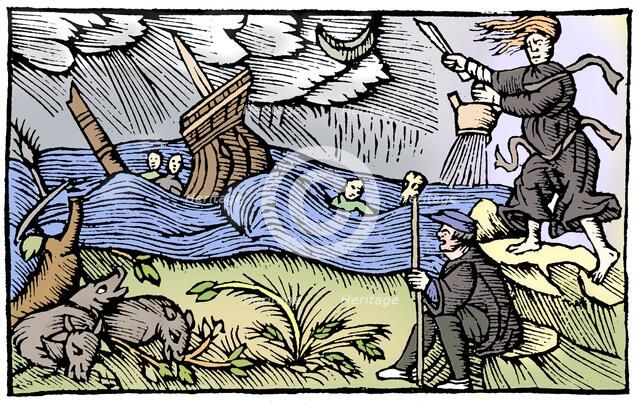 Witch raising a storm, 1562. Artist: Unknown.