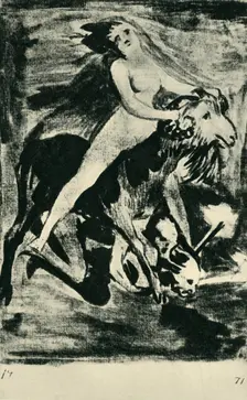 Witch riding a goat, late 18th-early 19th century, (1943). Creator: Francisco Goya