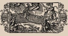 Witch unleashing storm. From "History of Northern Peoples" by Olaus Magnus, Archbishop..., 1555. Creator: Anonymous