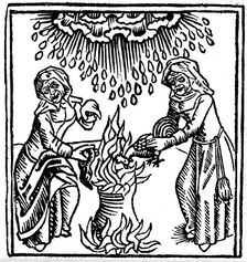 Witches casting a spell to bring rain, 1489