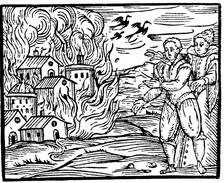 Witches destroying a house by fire - Swabia, 1533