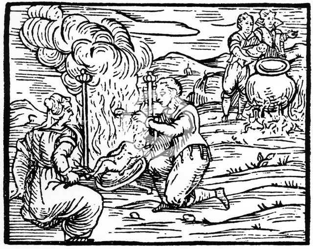 Witches roasting and boiling infants, 1608 (19th century). Creator: Unknown.