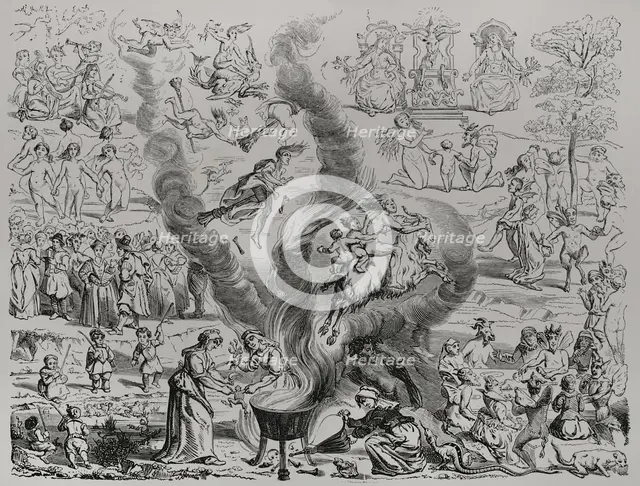 Witches' Sabbath as reported in a judgment delivered by the court of Arras in 1460, (1877).  Creators: Etienne Huyot, Jules Jean Marie Joseph Huyot.