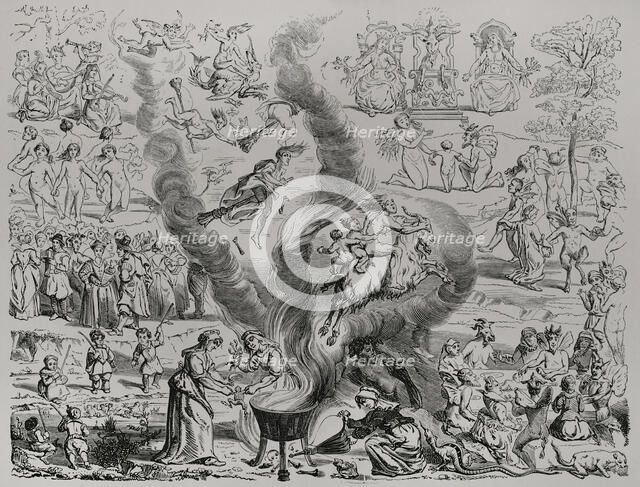 Witches' Sabbath as reported in a judgment delivered by the court of Arras in 1460, (1877).  Creators: Etienne Huyot, Jules Jean Marie Joseph Huyot.