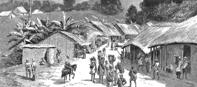 ''With the Chin-Lushai Expeditionary Force; The Bazaar at Demagiri', 1890. Creator: Unknown.