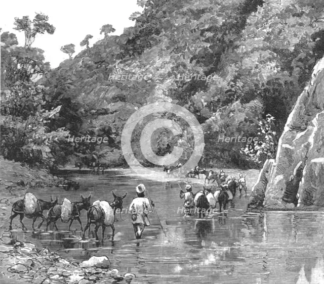 ''With the Chin-Lushai Expeditionary Force; A Mule Convoy crossing the Loung-Gut-Choung Stream', 189 Creator: Unknown.