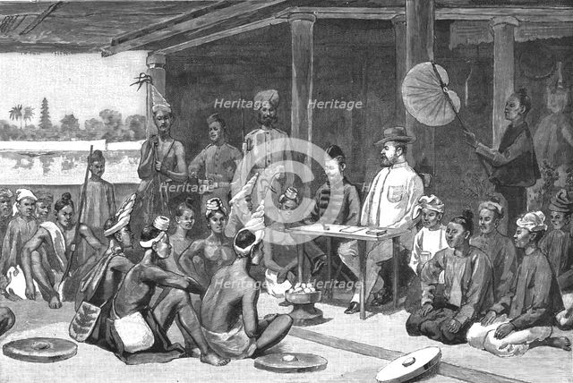 ''With the Chins in Upper Burma, Major Raikes, Deputy-Commissioner of Upper Chindwin, meeting with t Creator: Unknown.