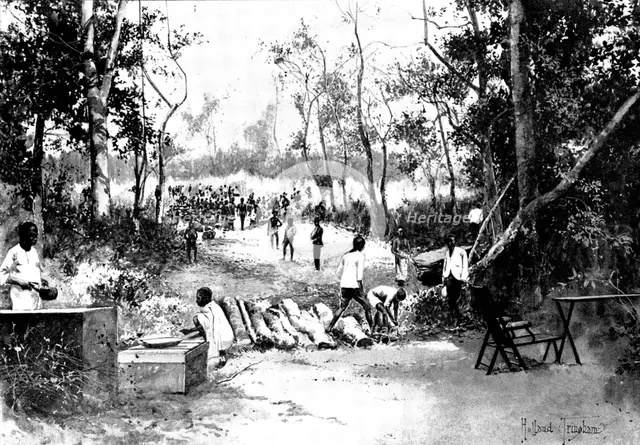 With the British Expedition from Accra to the Gold Coast Hinterland:...breakfast...Nante River, 1898 Creator: Unknown.