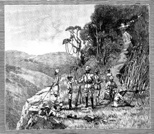 With the Lushai Expedition: signalling party with the heliograph, 1890. Creator: R. Taylor