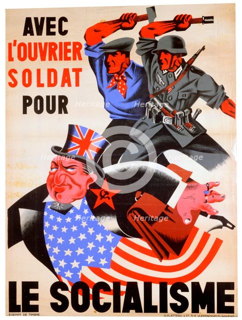 'With the workman and soldier for Socialism', Belgian pro-Nazi propaganda poster, c1941-1944. Artist: Unknown