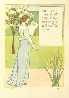 With a leaf from an old English book, A Jonquil will serve for a pen, 1899. Creator: Walter Crane
