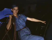 With a woman's determination, Lorena Craig takes over a man-size job, Corpus Christi, Texas, 1942. Creator: Howard Hollem