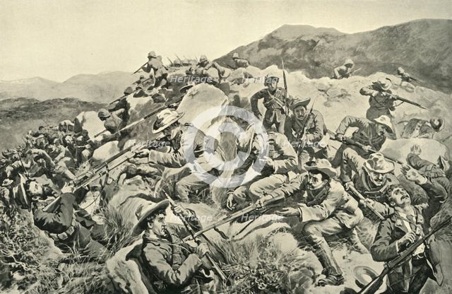 'With General French: New Zealanders Saving a Picket of the Yorkshire Regiment', 1900. Creator: W Small.