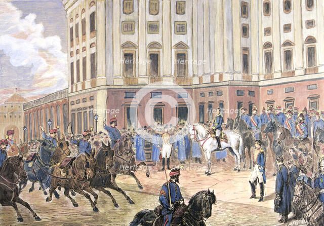 Witnessing the parade of troops in the Plaza de Oriente in Madrid', Alfonso XII, King of Spain (1…