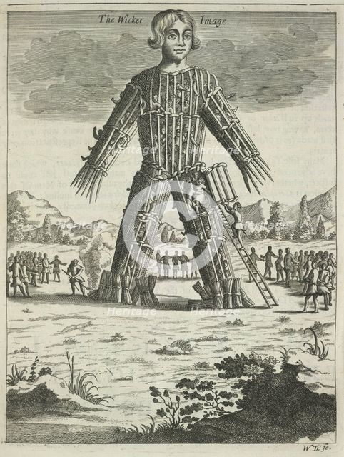 Wicker man (from Britannia Antiqua Illustrata by Aylett Sammes), 1676. Artist: Anonymous  