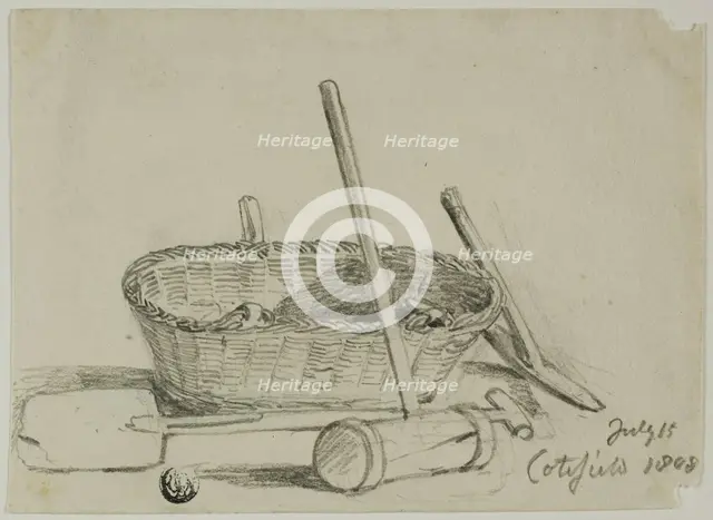 Wicker Basket, Mallet, Shovel, Pick, 1808/47. Creator: Joshua Cristall.