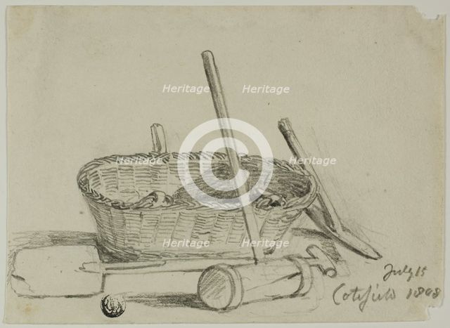 Wicker Basket, Mallet, Shovel, Pick, 1808/47. Creator: Joshua Cristall.