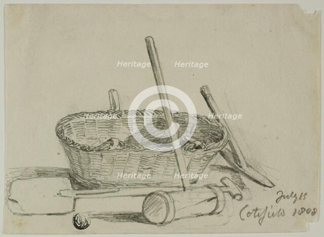 Wicker Basket, Mallet, Shovel, Pick, 1808/47. Creator: Joshua Cristall.