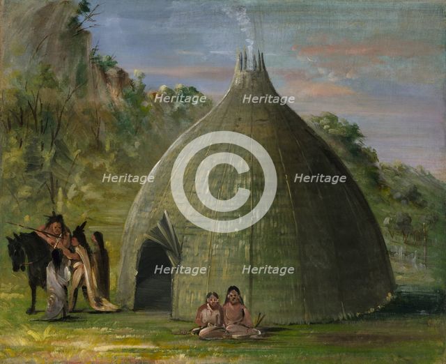 Wichita Lodge, Thatched with Prairie Grass, 1834-1835. Creator: George Catlin.