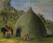 Wichita Lodge, Thatched with Prairie Grass, 1834-1835. Creator: George Catlin