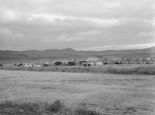Wide view of the first mobile camp unit (FSA), situated in the Klamath Basin, Oregon, 1939. Creator: Dorothea Lange